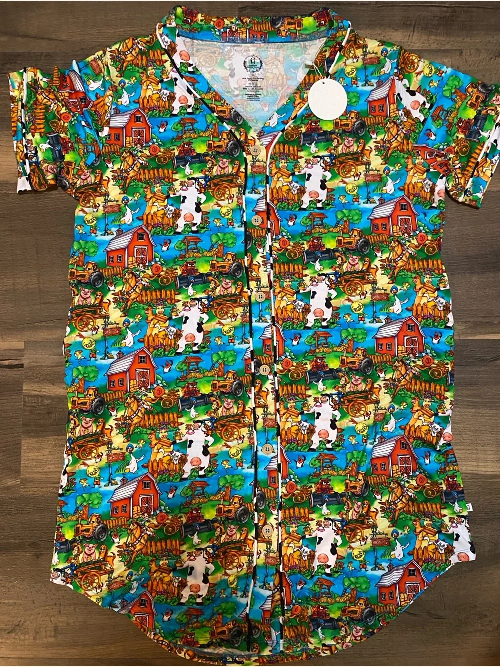 Farm-Print Short Sleeve Pajama Top - Blue/Green